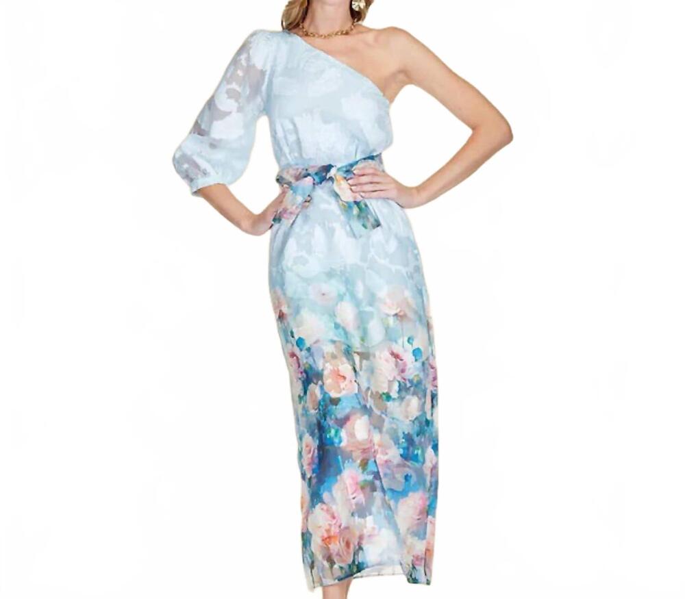 NEW JADE painted garden one shoulder dress in blue